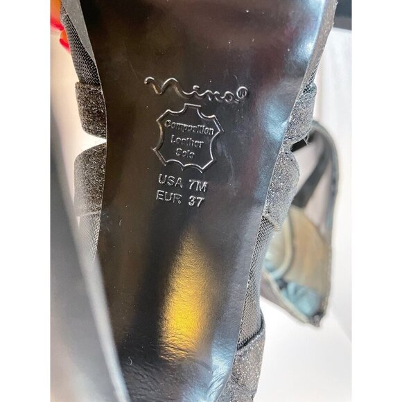 Nina Open Toed Sparkly Black Mesh Slip On 4 Inch Heels Sz 7 - Picture 11 of 11